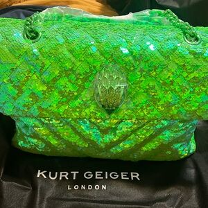 Kurt Geiger London Lime Green Sequins XXL Kensington Leather Shoulder Bag